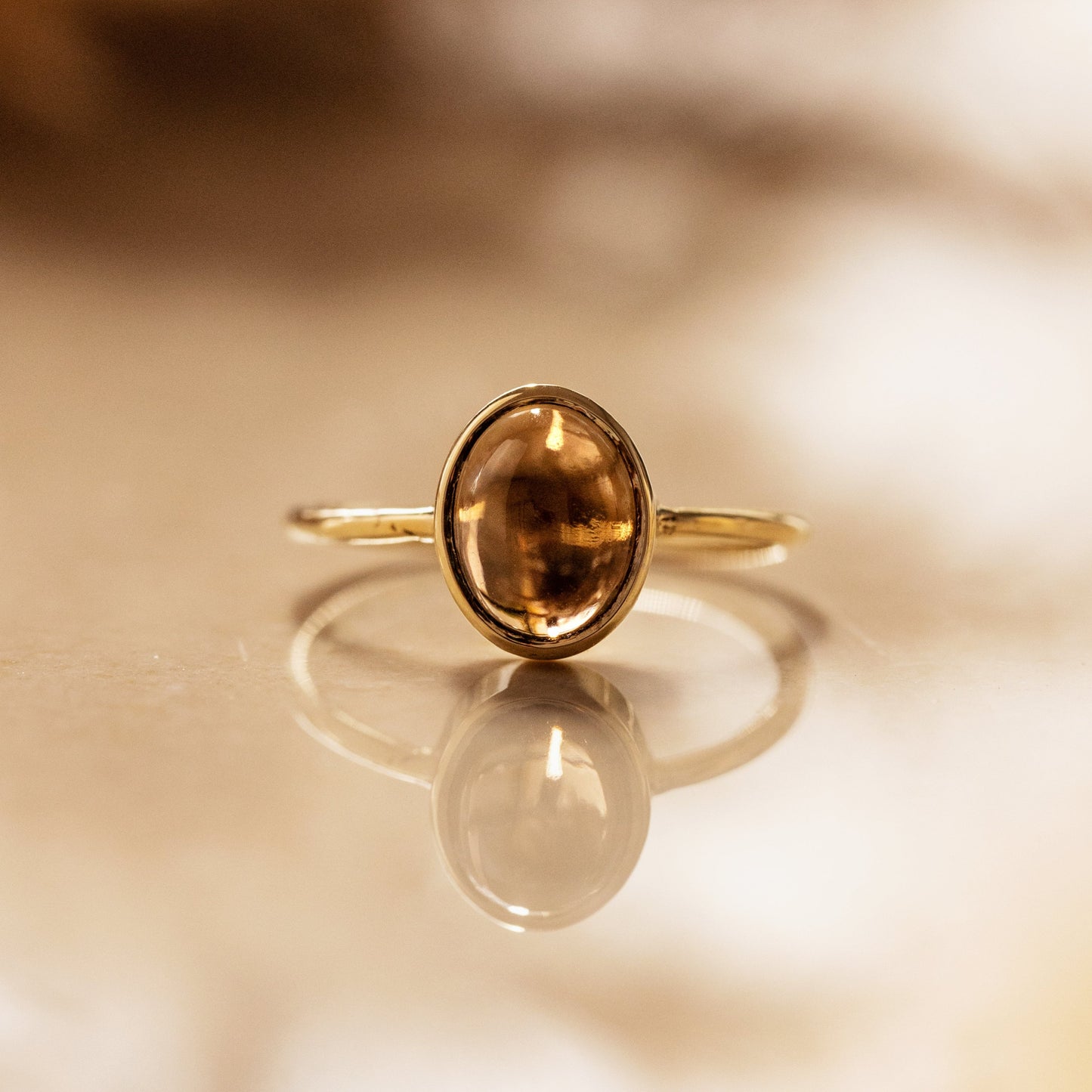 Smoky Quartz in Solid 10K yellow Gold Ring