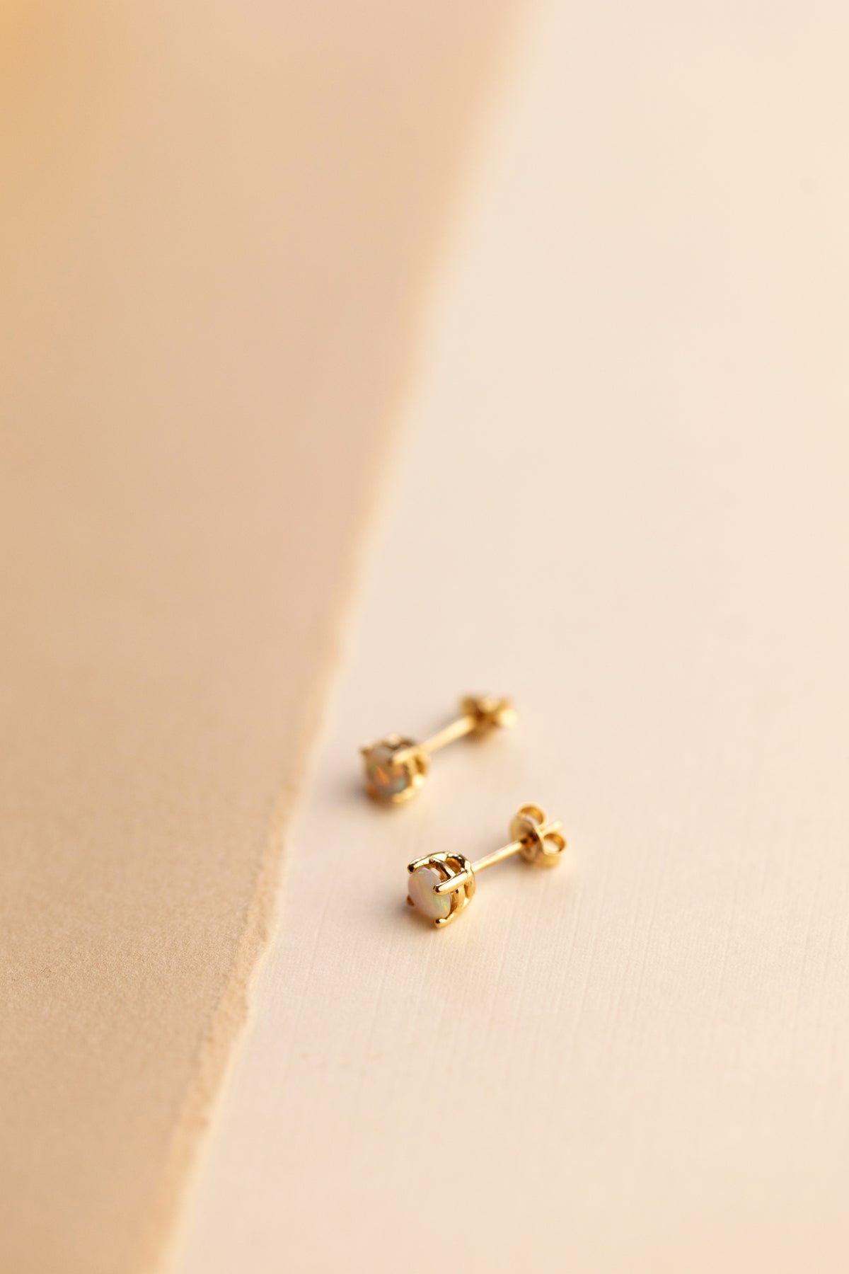 Round Opal Gold Stud Earrings