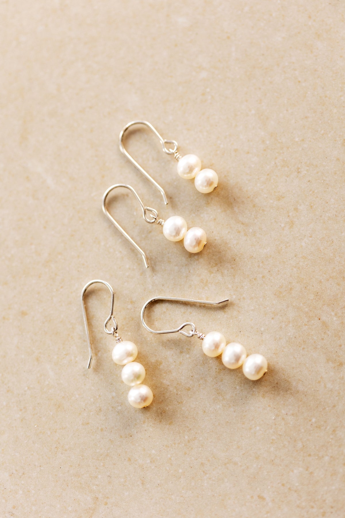 Three Pearl Drop Earrings