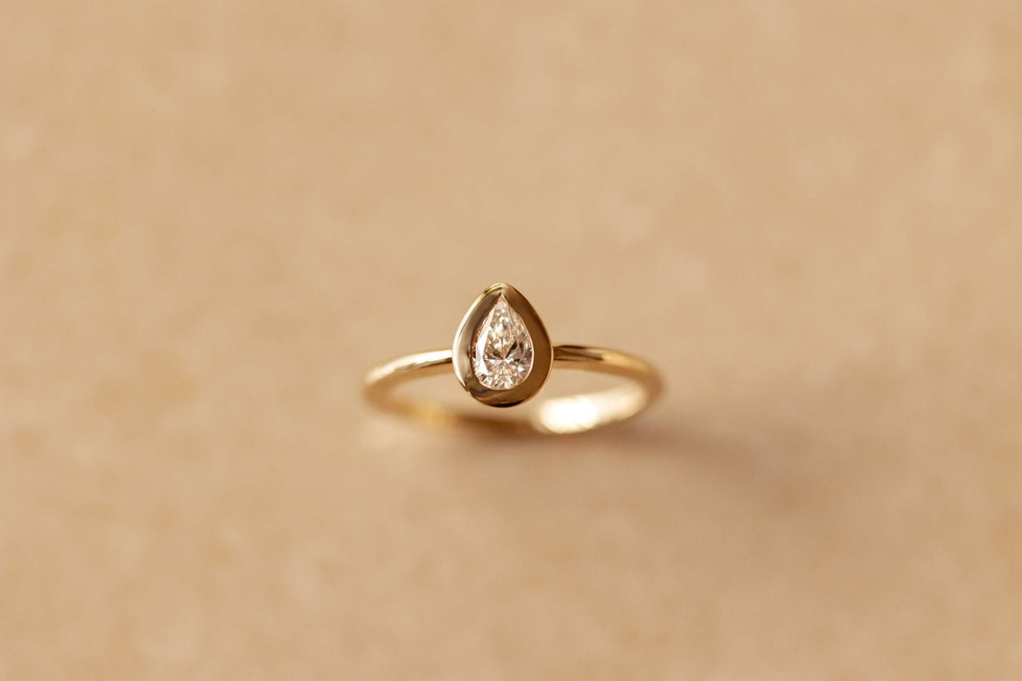 Pear shape Natural Diamond Bezel set Solitaire Engagement Ring
