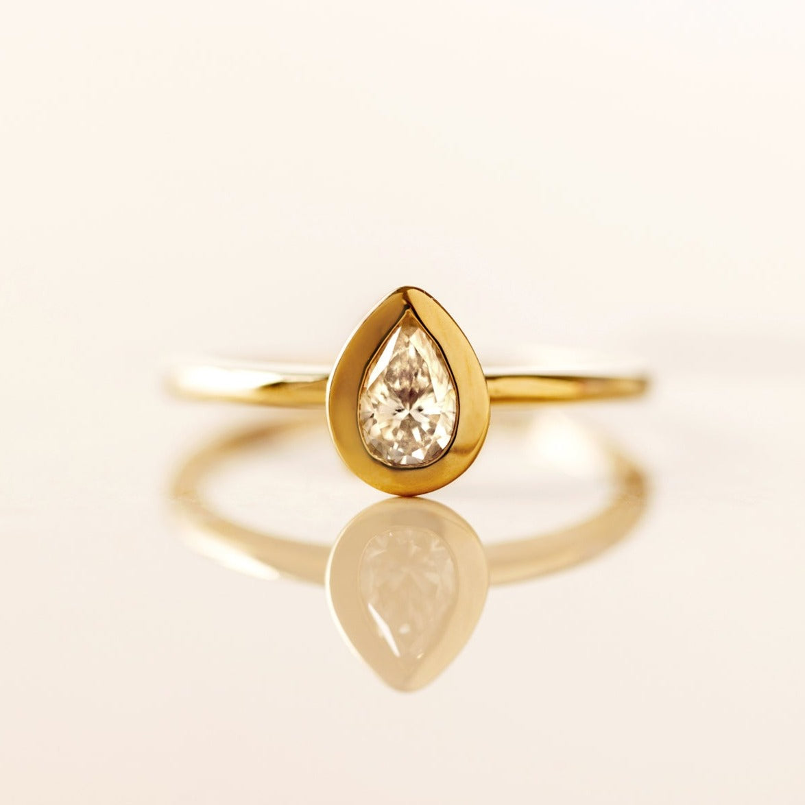 Pear shape Natural Diamond Bezel set Solitaire Engagement Ring
