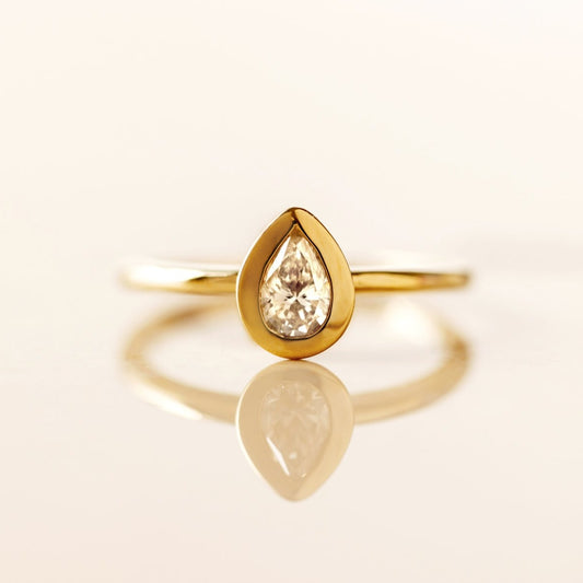 Pear shape Natural Diamond Bezel set Solitaire Engagement Ring