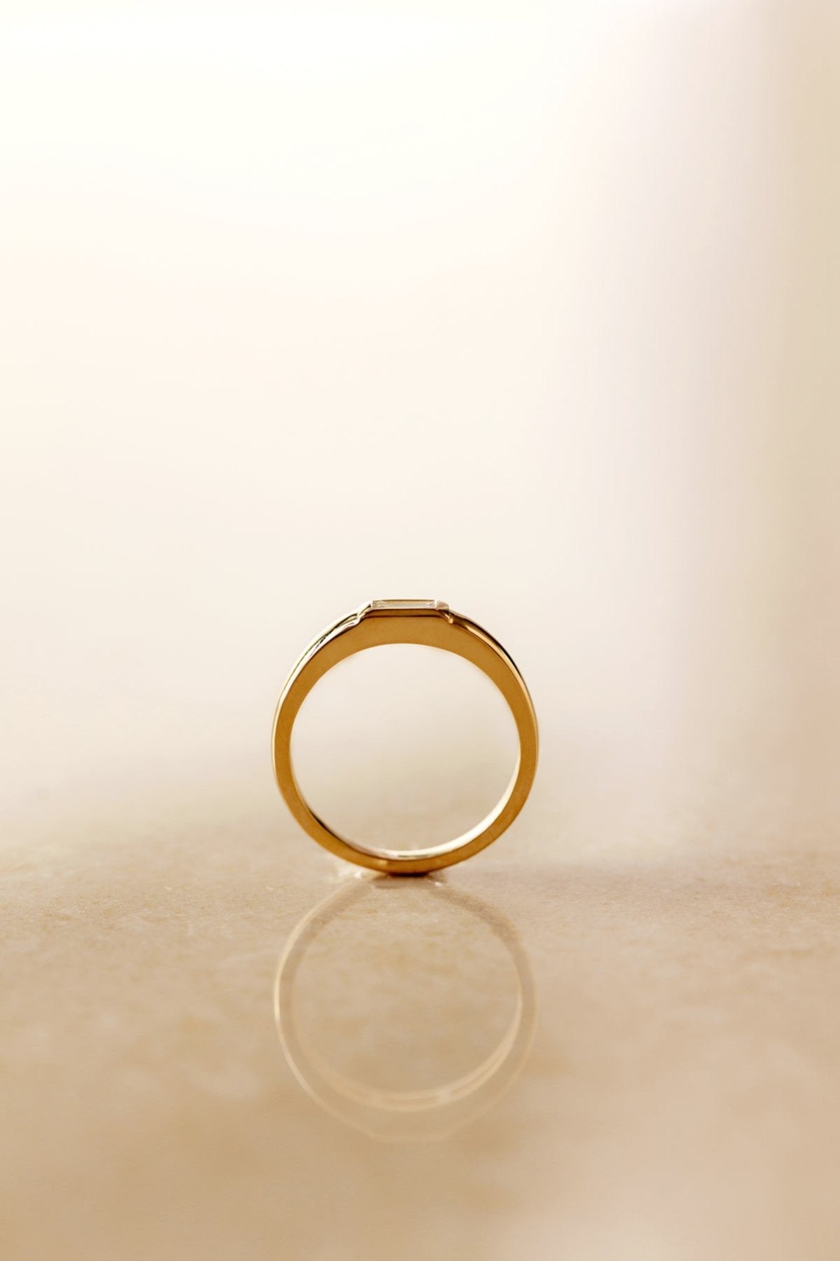 Baguette-cut Natural Diamond Bezel set Gold Engagement Ring