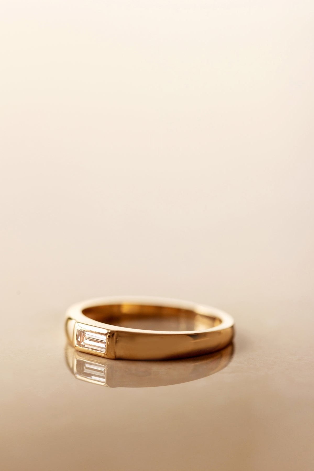 Baguette-cut Natural Diamond Bezel set Gold Engagement Ring