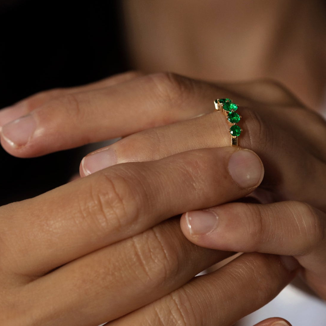 5 Stone Natural Emerald in solid 14K Gold Ring