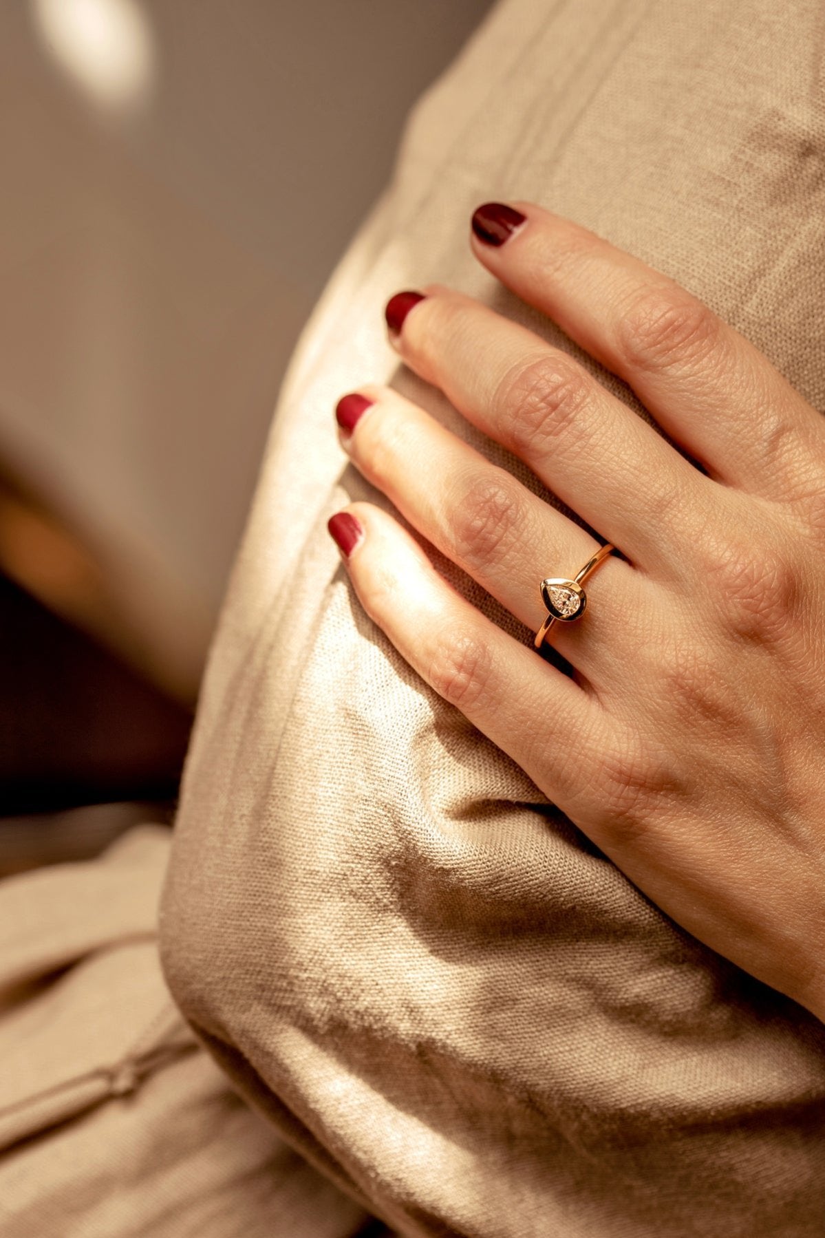 Pear shape Natural Diamond Bezel set Solitaire Engagement Ring
