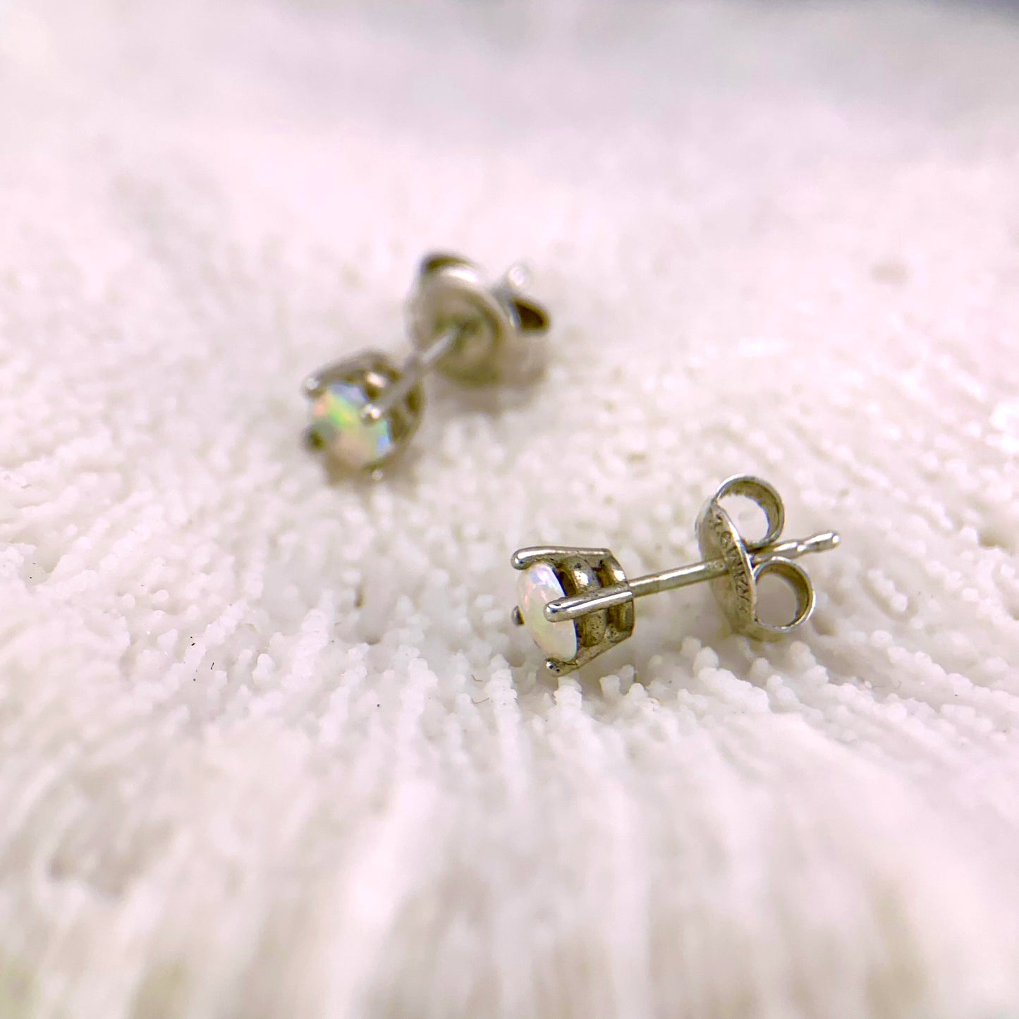 Round Opal Silver Stud Earrings