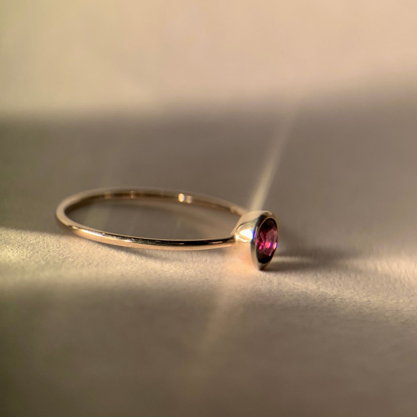 Round Amethyst Bezel-Set Gold Ring