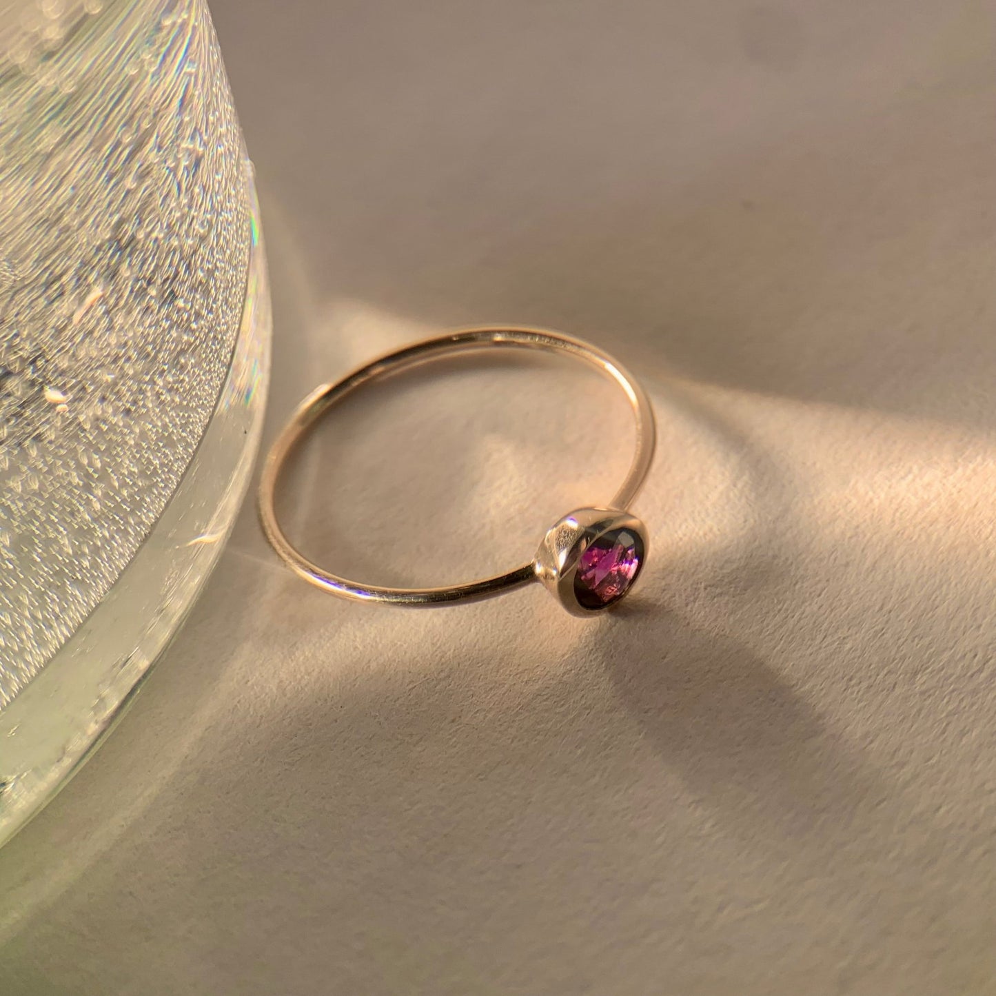 Round Amethyst Bezel-Set Gold Ring