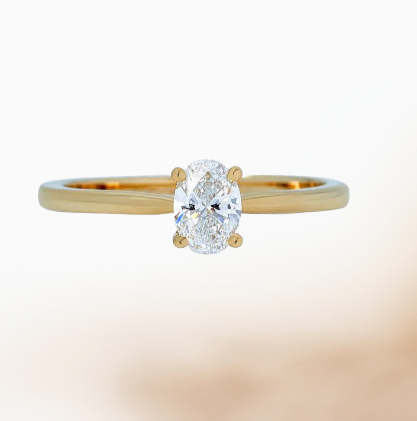 Oval Natural Diamond and Yellow Gold Engagement Ring