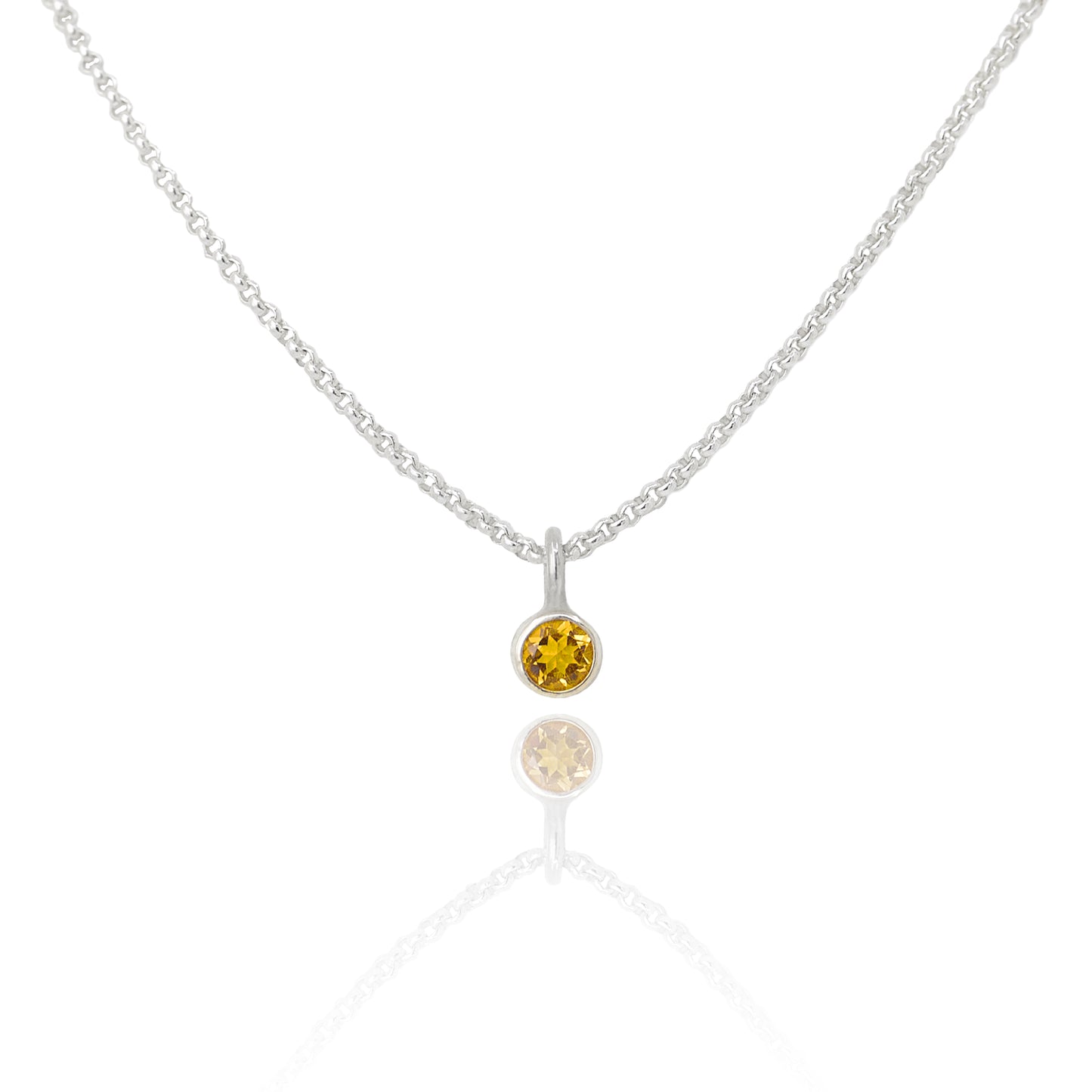 Delicate Round Citrine Bezel Necklace