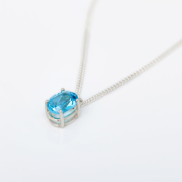 Natural Blue Topaz Silver Pendant