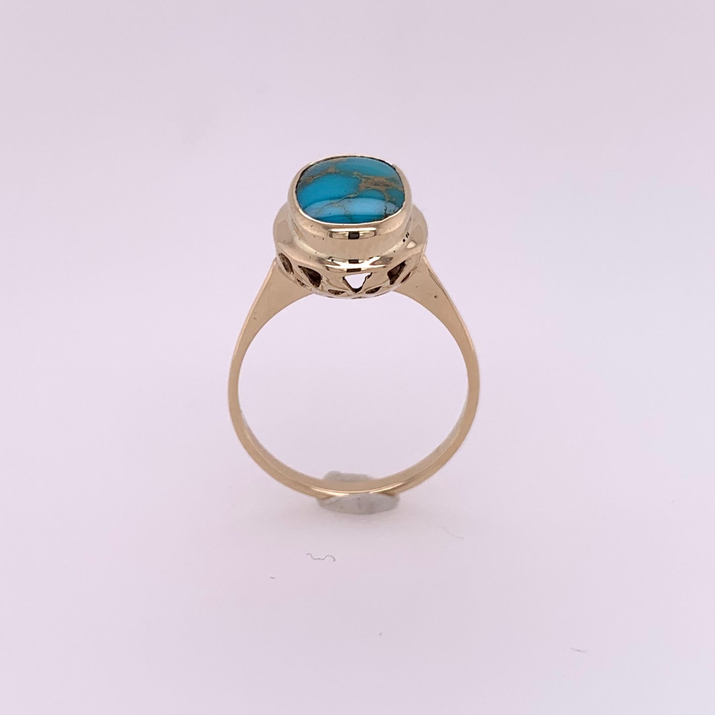 One-of-a-Kind Oval Persian Turquoise Cocktail Ring in Solid 14k Gold
