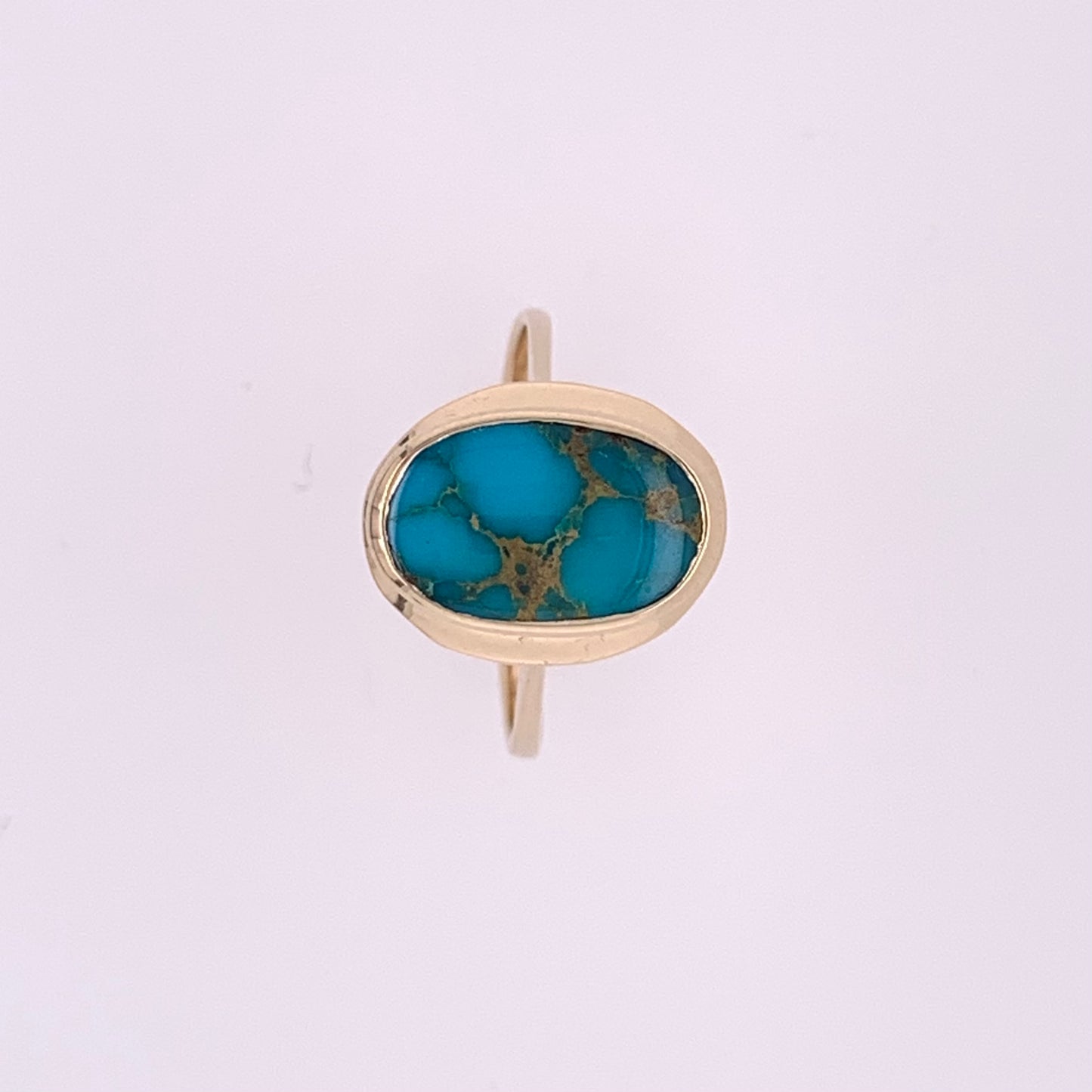 One-of-a-Kind Oval Persian Turquoise Cocktail Ring in Solid 14k Gold