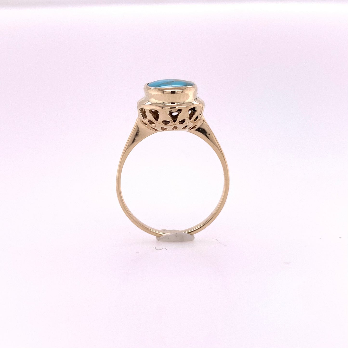 One-of-a-Kind Oval Persian Turquoise Cocktail Ring in Solid 14k Gold