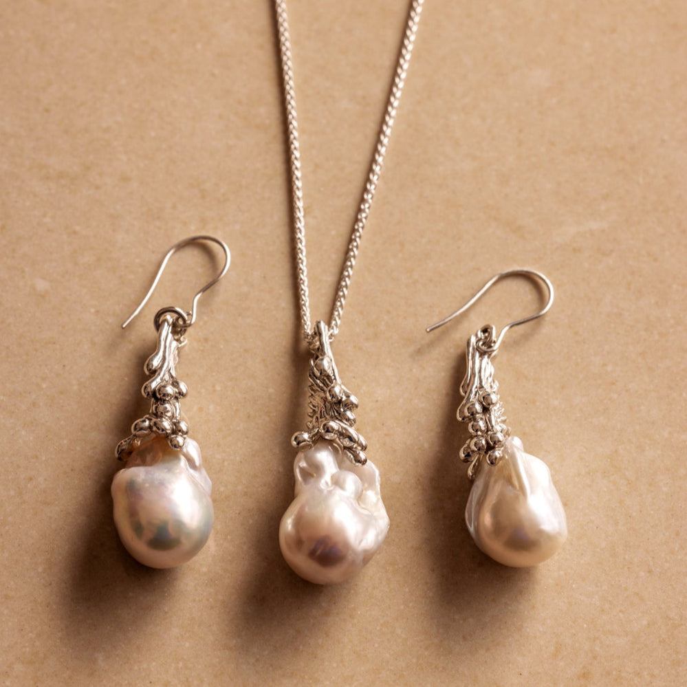 Celeste – Silver Baroque Pearl Earrings