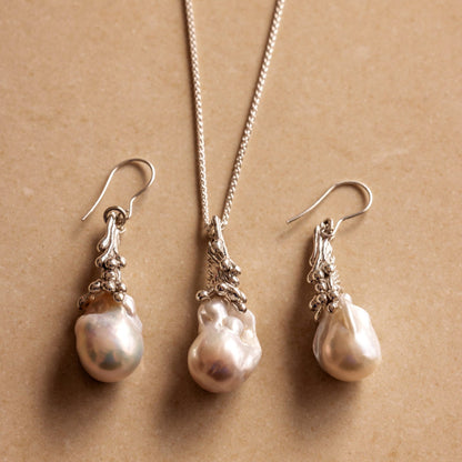 Celeste – Silver Baroque Pearl Earrings