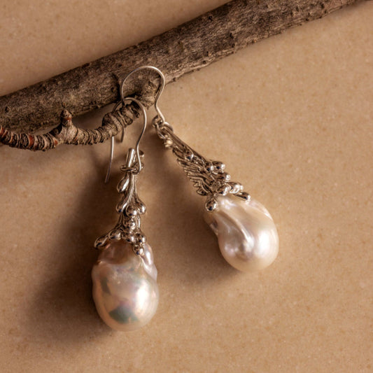 Celeste – Silver Baroque Pearl Earrings