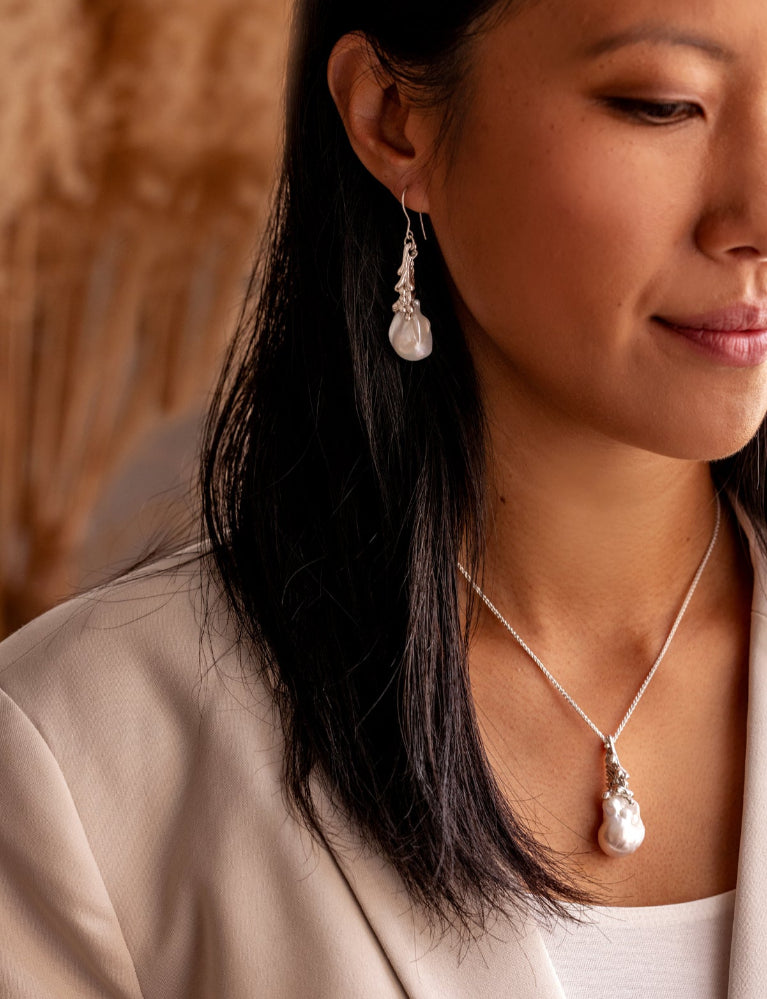 Celeste – Silver Baroque Pearl Earrings