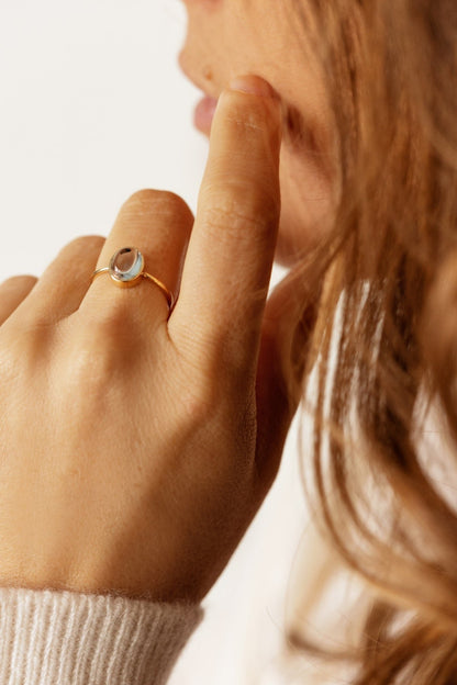 Natural Cabochon Oval Blue Topaz in 10k Solid Gold Ring