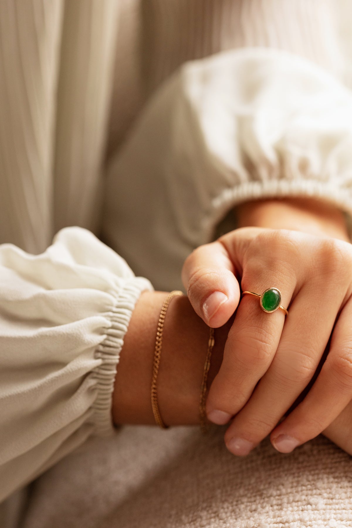 Green Jade in Solid 10K yellow Gold Ring