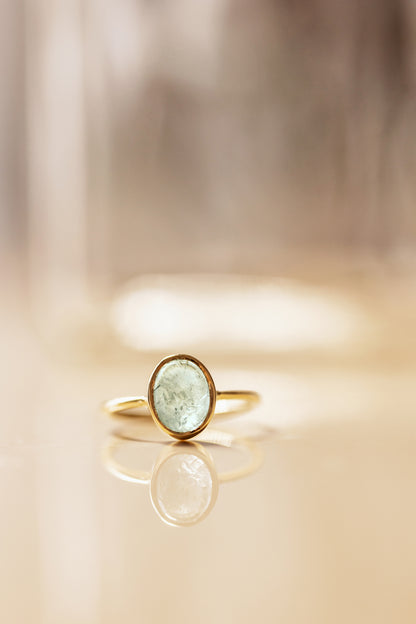 Natural Cabochon Oval Aquamarine in 10k Solid Gold Ring