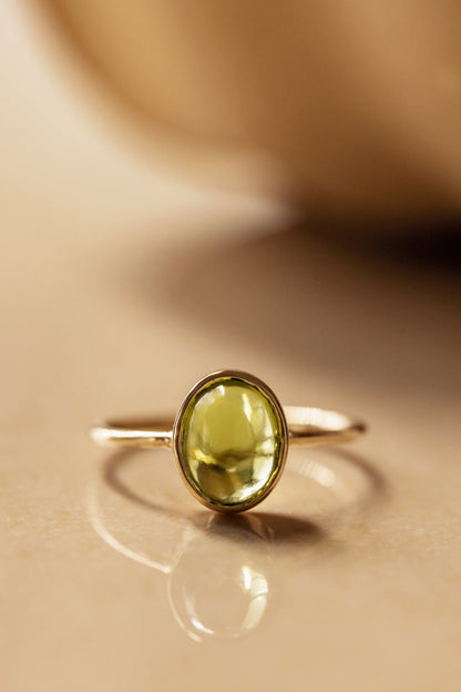 Natural Cabochon Oval Peridot in 10k Solid Gold Ring