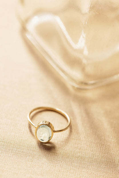 Natural Cabochon Oval Blue Topaz in 10k Solid Gold Ring
