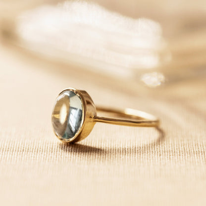 Natural Cabochon Oval Blue Topaz in 10k Solid Gold Ring