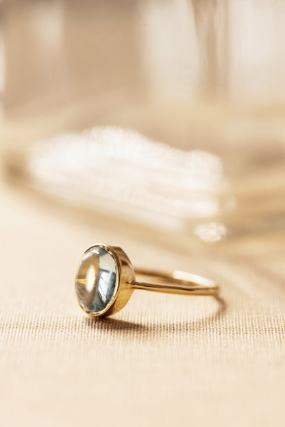 Natural Cabochon Oval Blue Topaz in 10k Solid Gold Ring