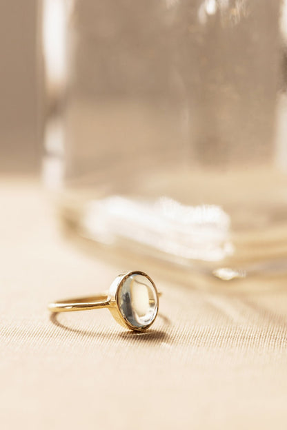 Natural Cabochon Oval Blue Topaz in 10k Solid Gold Ring