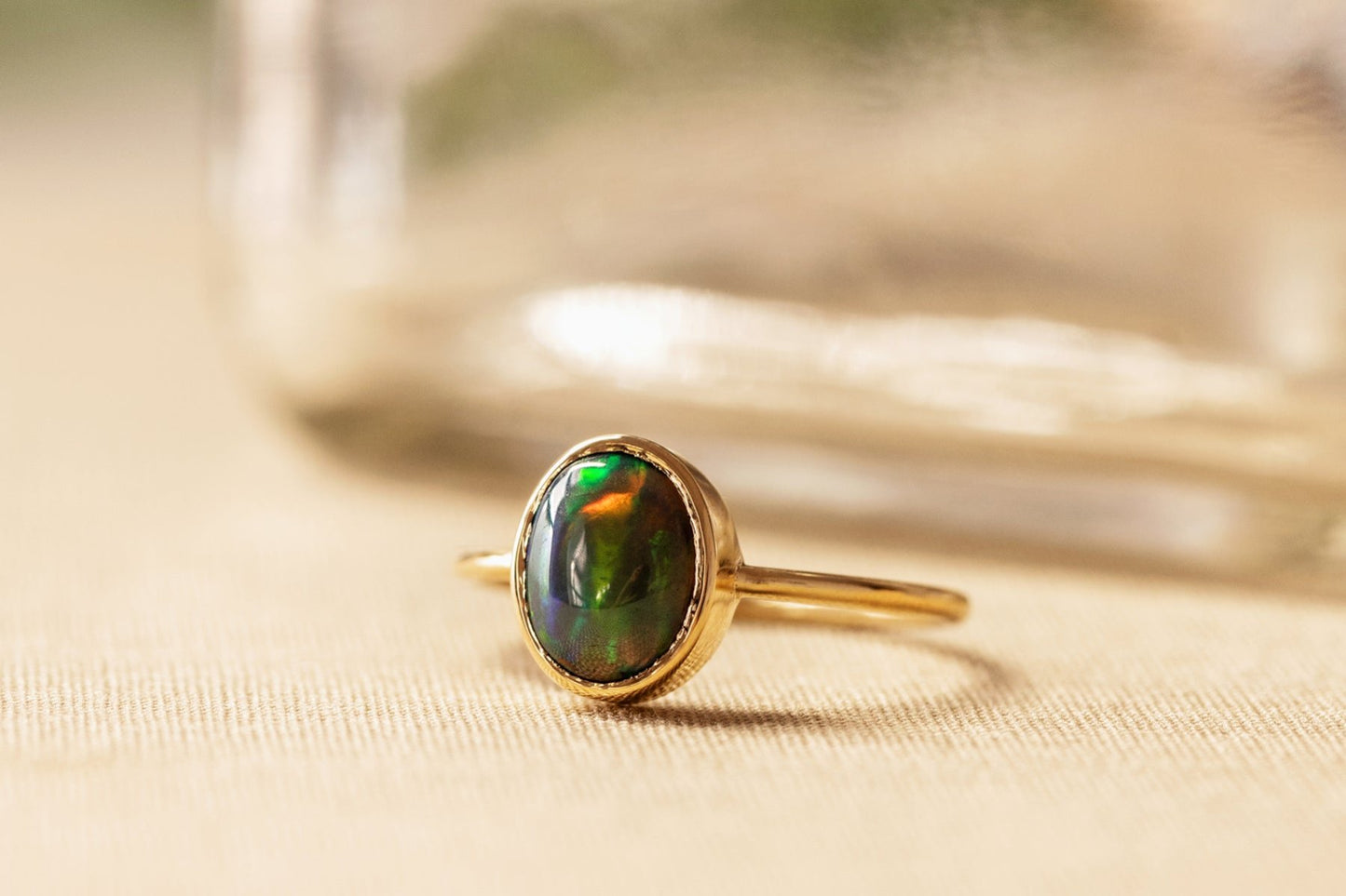 Black Ethiopian Opal in 10K Yellow Gold Ring