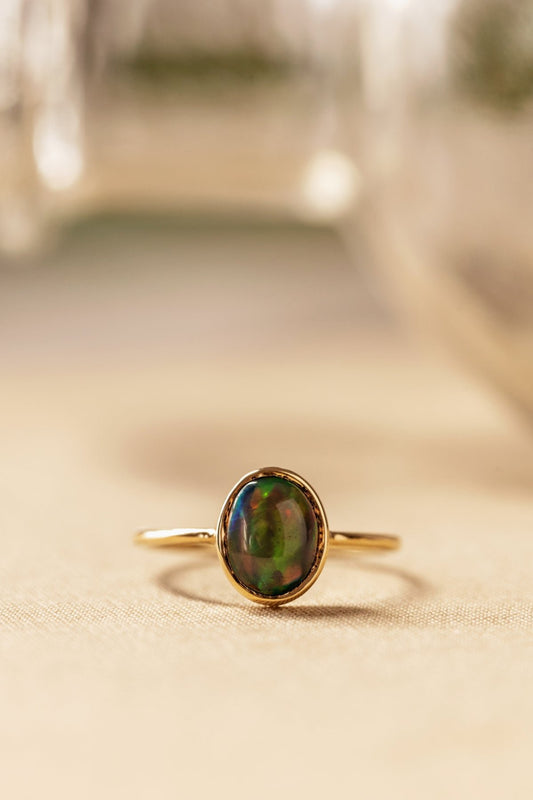 Black Ethiopian Opal in 10K Yellow Gold Ring