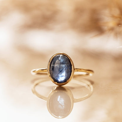 Natural Cabochon Oval Blue Sapphire in 10k Solid Gold Ring