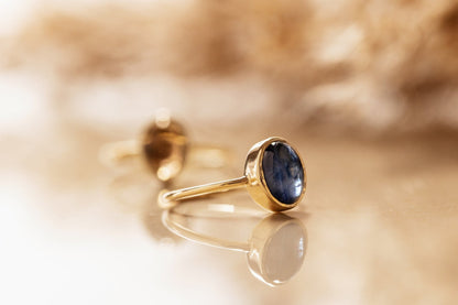 Natural Cabochon Oval Blue Sapphire in 10k Solid Gold Ring