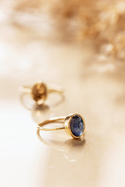Natural Cabochon Oval Blue Sapphire in 10k Solid Gold Ring