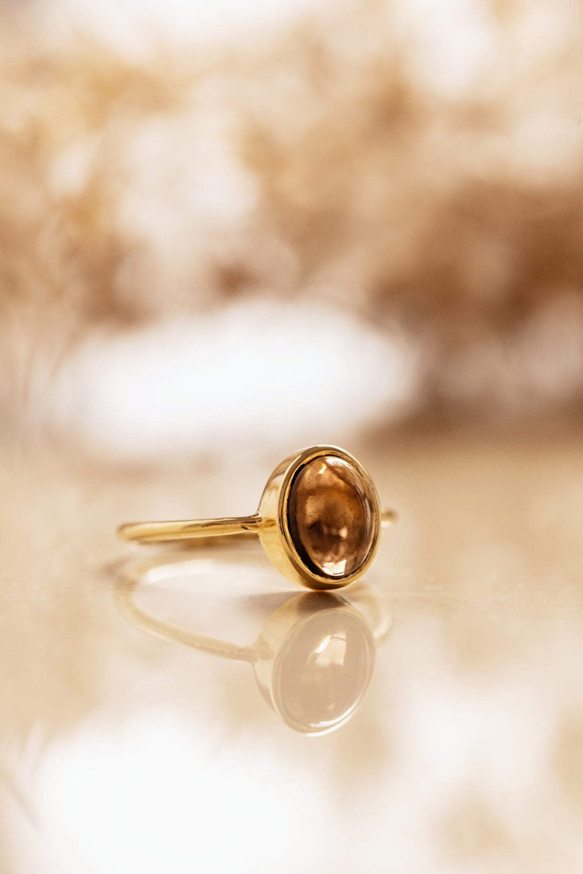 Smoky Quartz in Solid 10K yellow Gold Ring