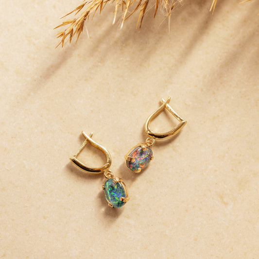 Australian Opal Gold Earrings