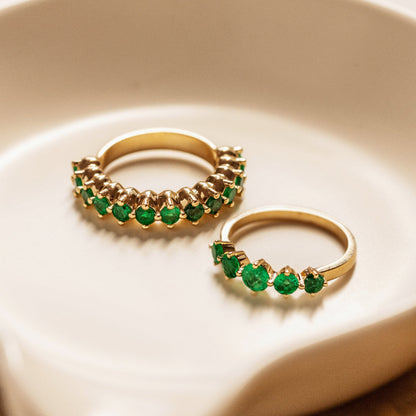 5 Stone Natural Emerald in solid 14K Gold Ring