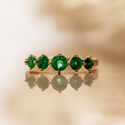 5 Stone Natural Emerald in solid 14K Gold Ring
