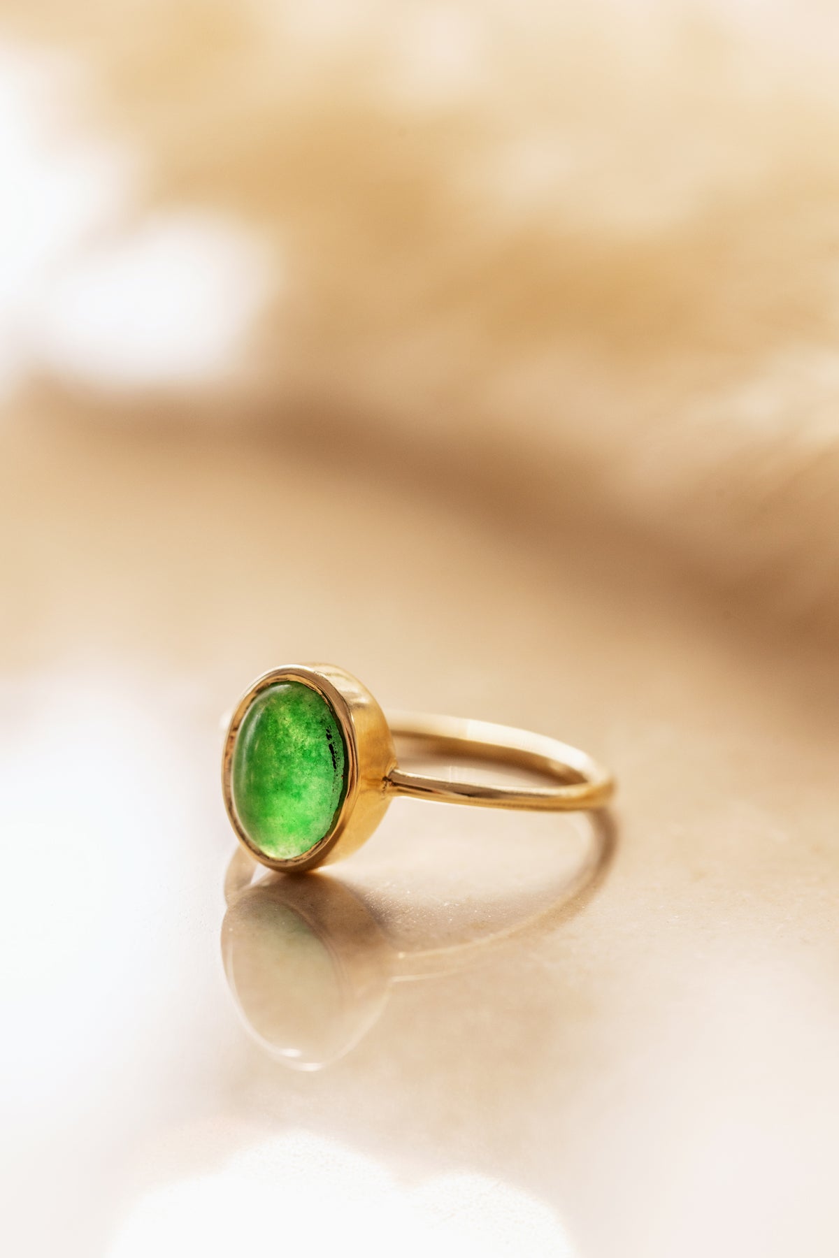 Green Jade in Solid 10K yellow Gold Ring