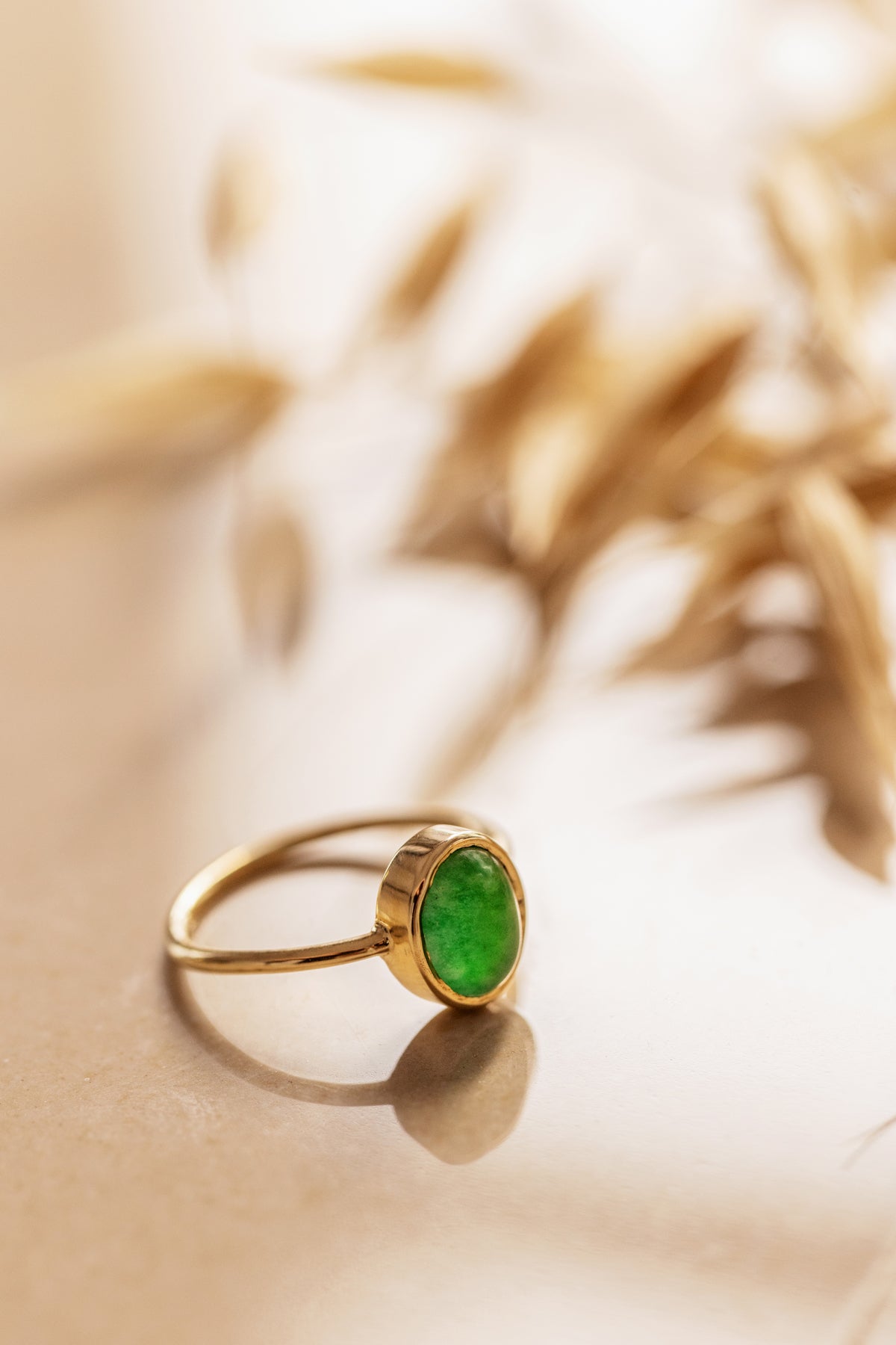 Green Jade in Solid 10K yellow Gold Ring