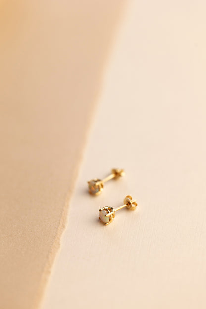 Round Opal Gold Stud Earrings