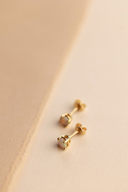 Round Opal Gold Stud Earrings