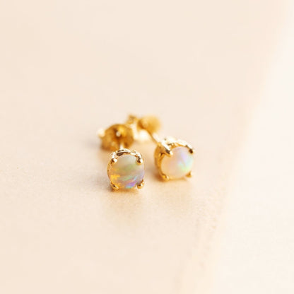 Round Opal Gold Stud Earrings