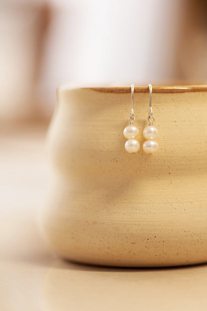 Double Pearl Drop Earrings