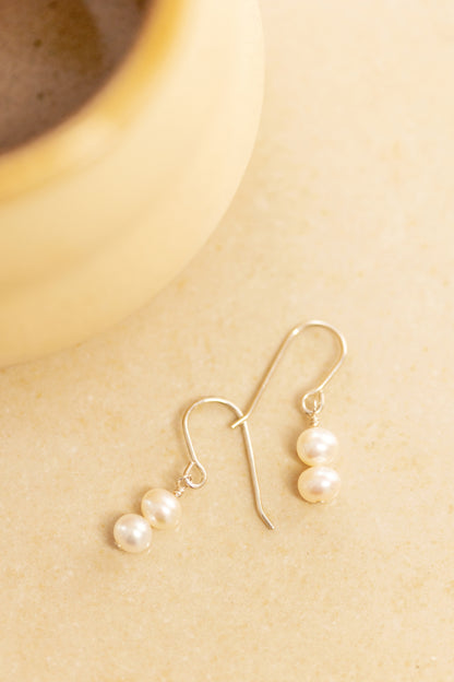 Double Pearl Drop Earrings