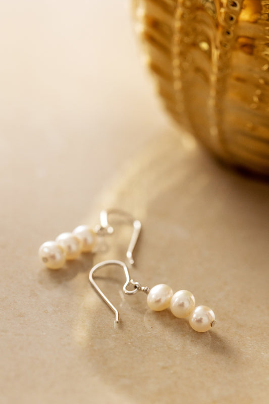 Three Pearl Drop Earrings