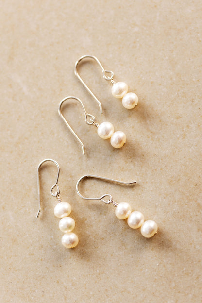 Three Pearl Drop Earrings