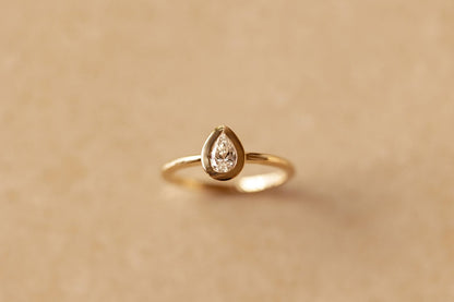 Pear shape Natural Diamond Bezel set Solitaire Engagement Ring